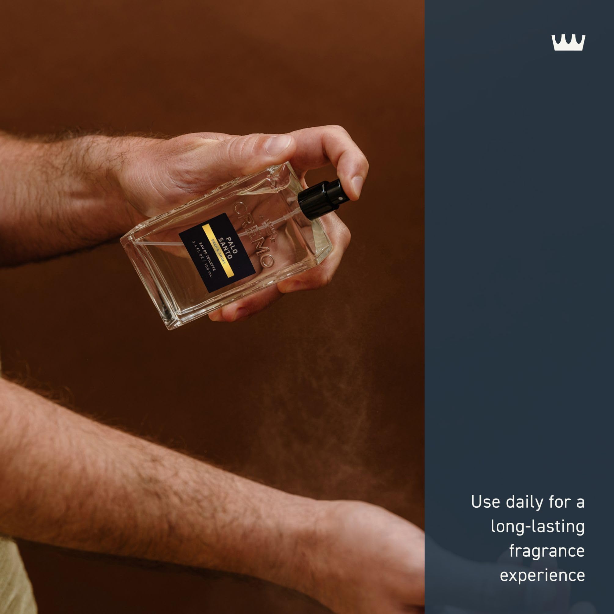 Cremo Palo Santo base-notes imagery hints at warm, lasting appeal.