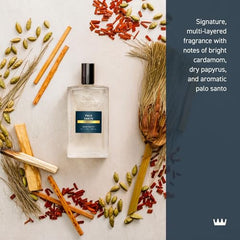Cremo Palo Santo spray-action image highlighting easy, even application for daily wear.