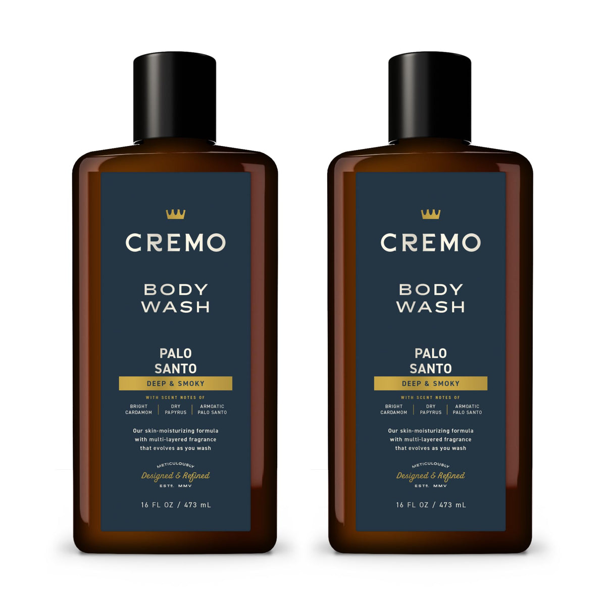 Cremo Rich-Lathering Palo Santo bottle delivering a balanced cleanse.