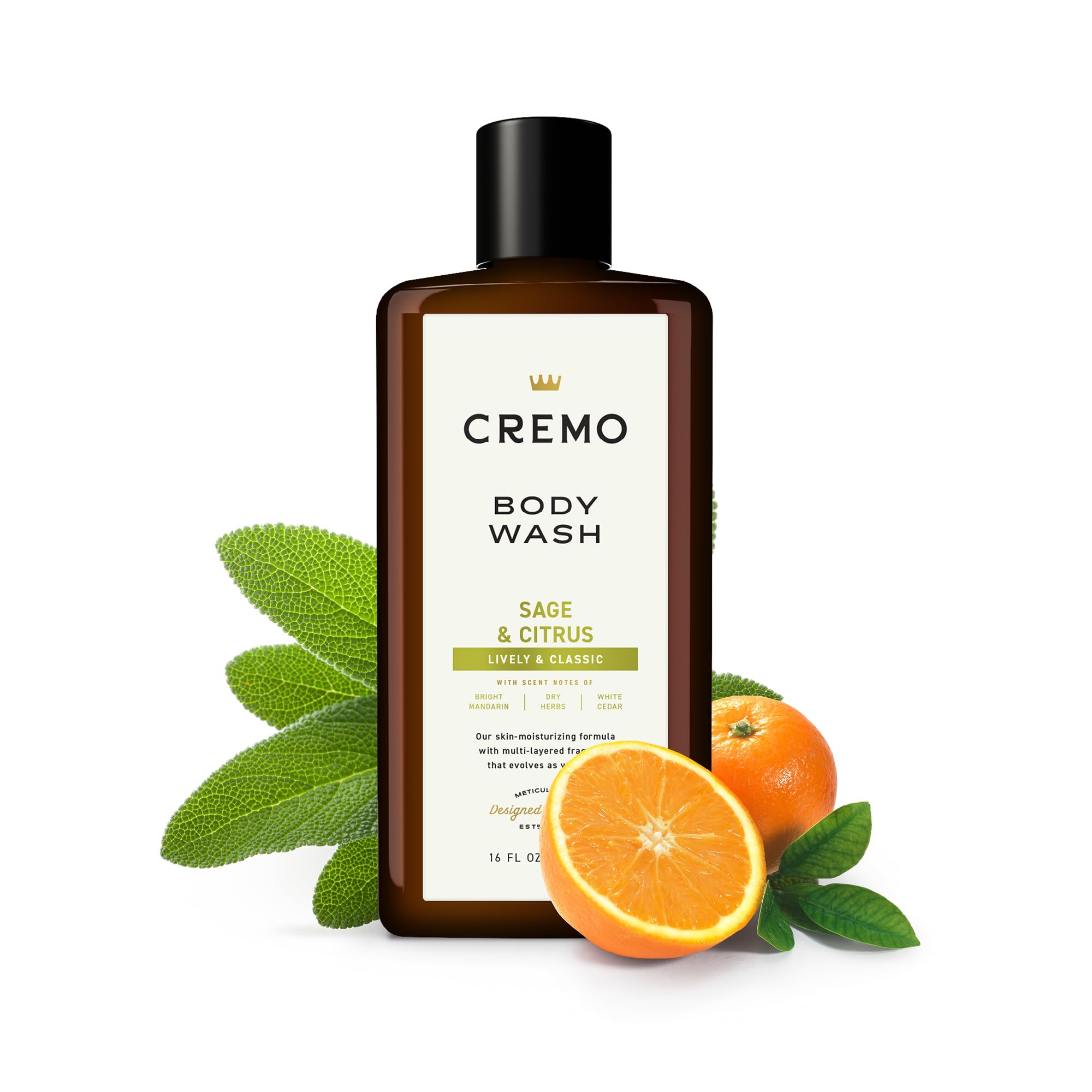 Cremo Rich-Lathering Sage & Citrus boutique-inspired pack-shot signaling premium quality