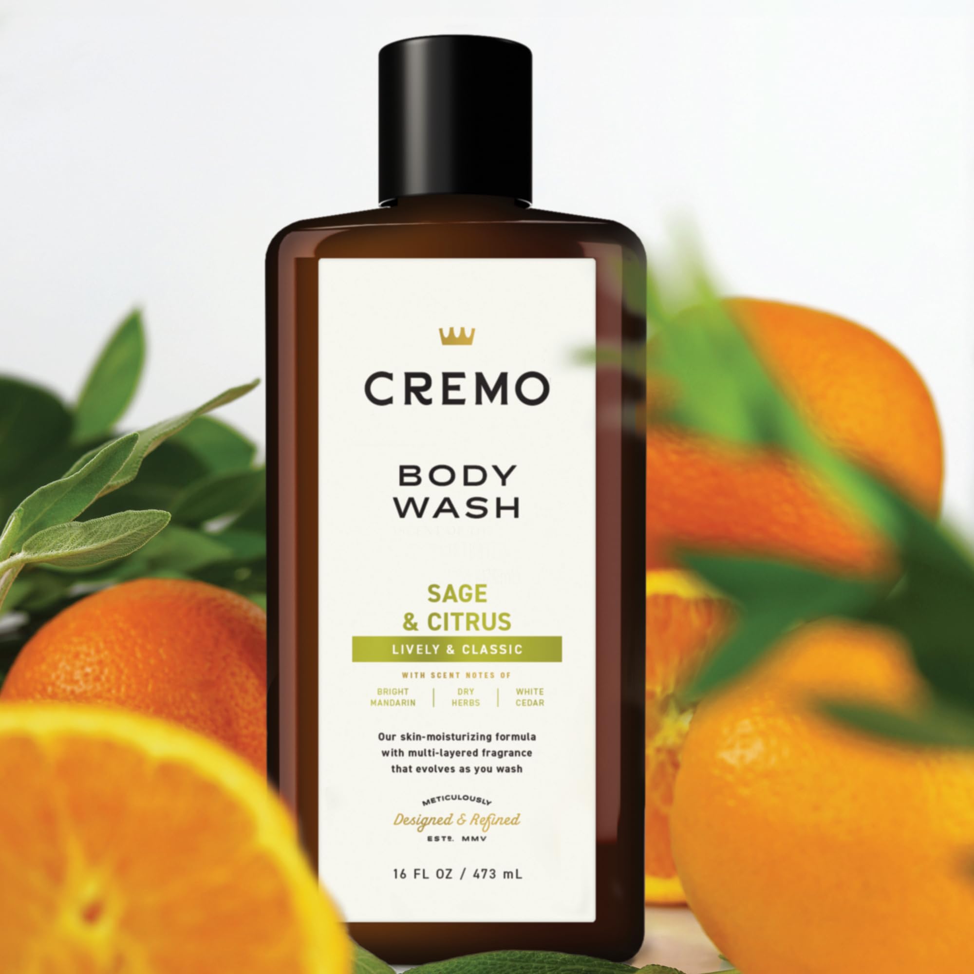 Cremo Rich-Lathering Sage & Citrus ingredients shot with sage, mandarin, and marula
