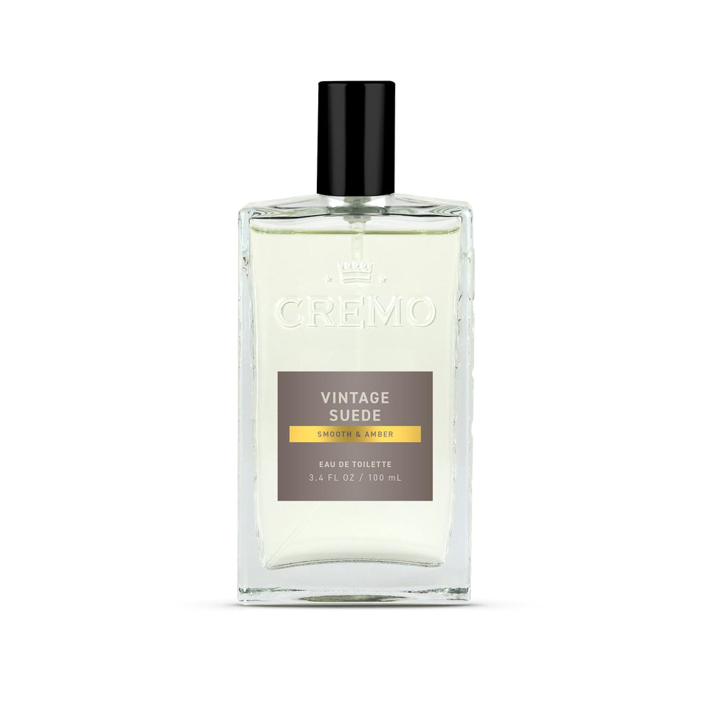 Cremo Vintage Suede Cologne bottle front view for everyday confidence