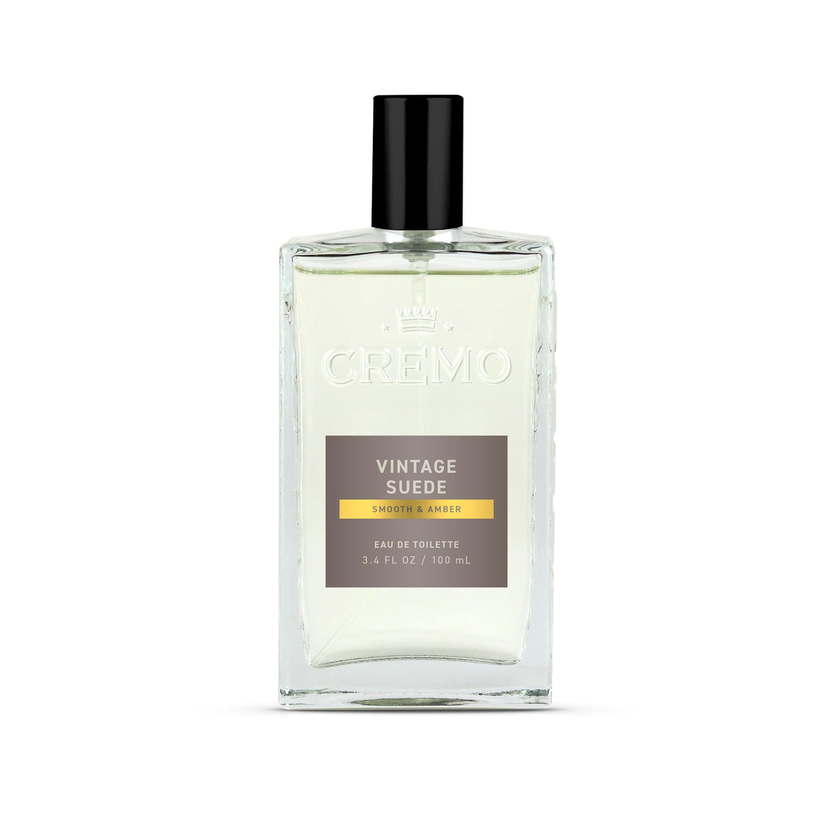 Cremo Vintage Suede Cologne bottle front view for everyday confidence