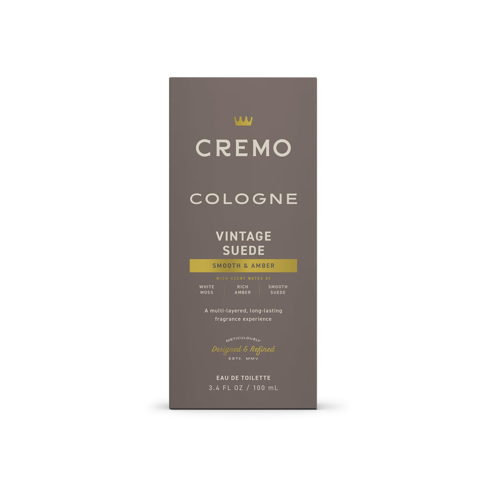 Cremo Vintage Suede cologne on skin demonstrates smooth fragrance release