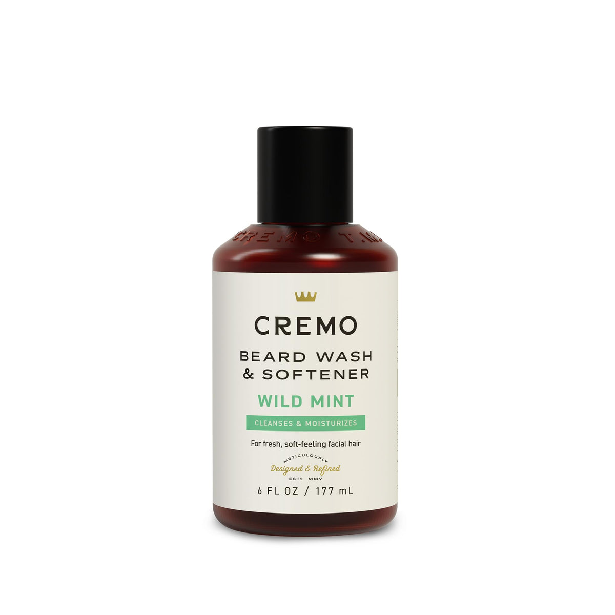 Cremo Wild Mint Beard Softener bottle front for quick 30-second softness