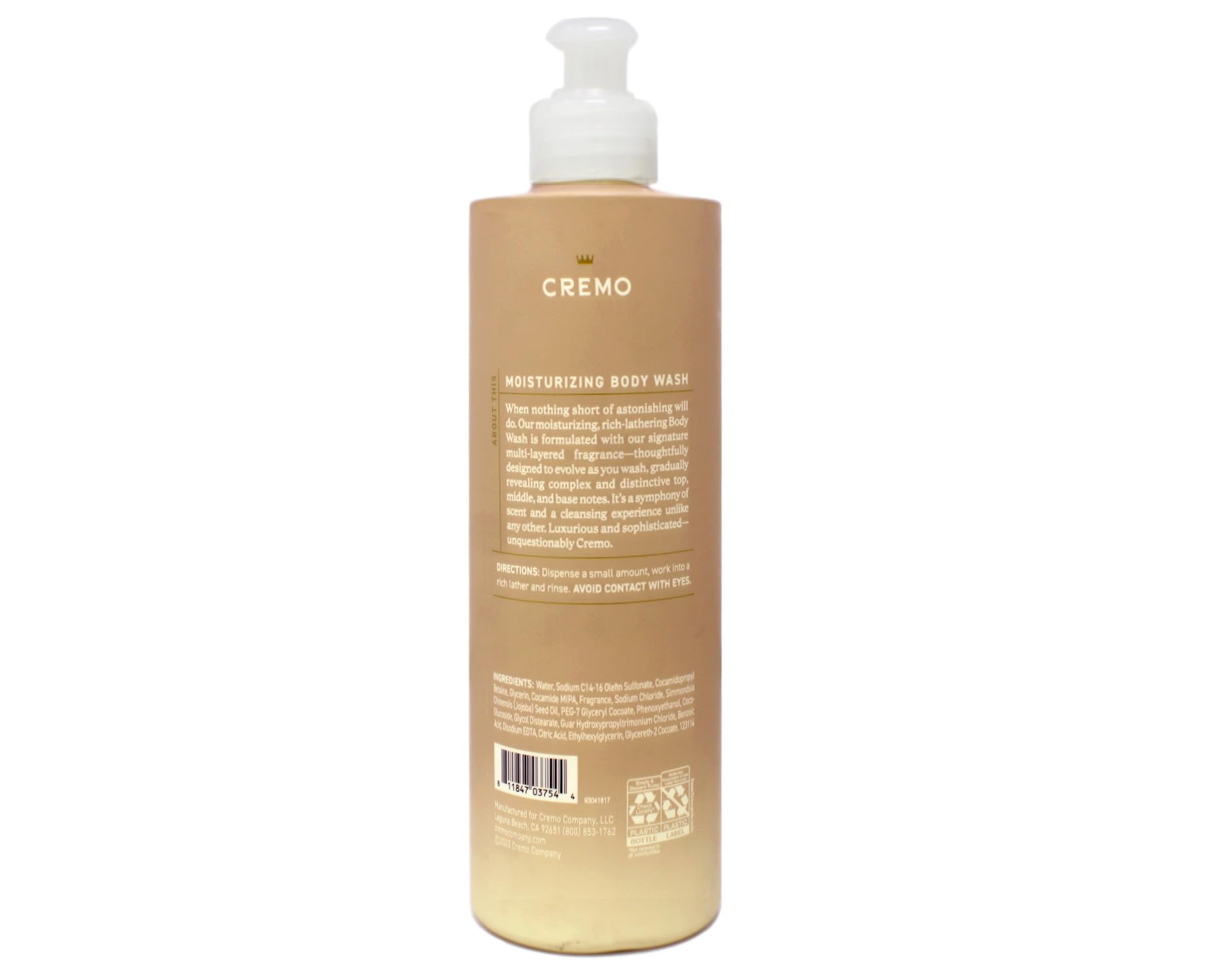 Cremo Pear Blossom bottle highlights white magnolia and dewy pear notes for a fresh cleanse