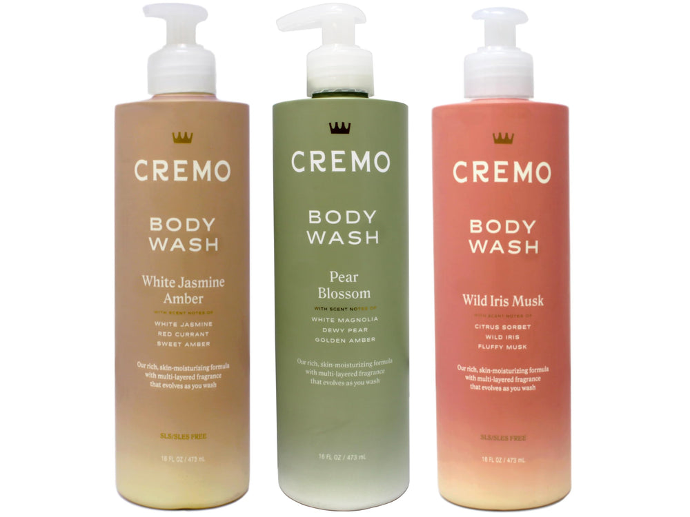 Cremo Women's Body Wash Set White Jasmine Amber bottle for spa-like cleanse