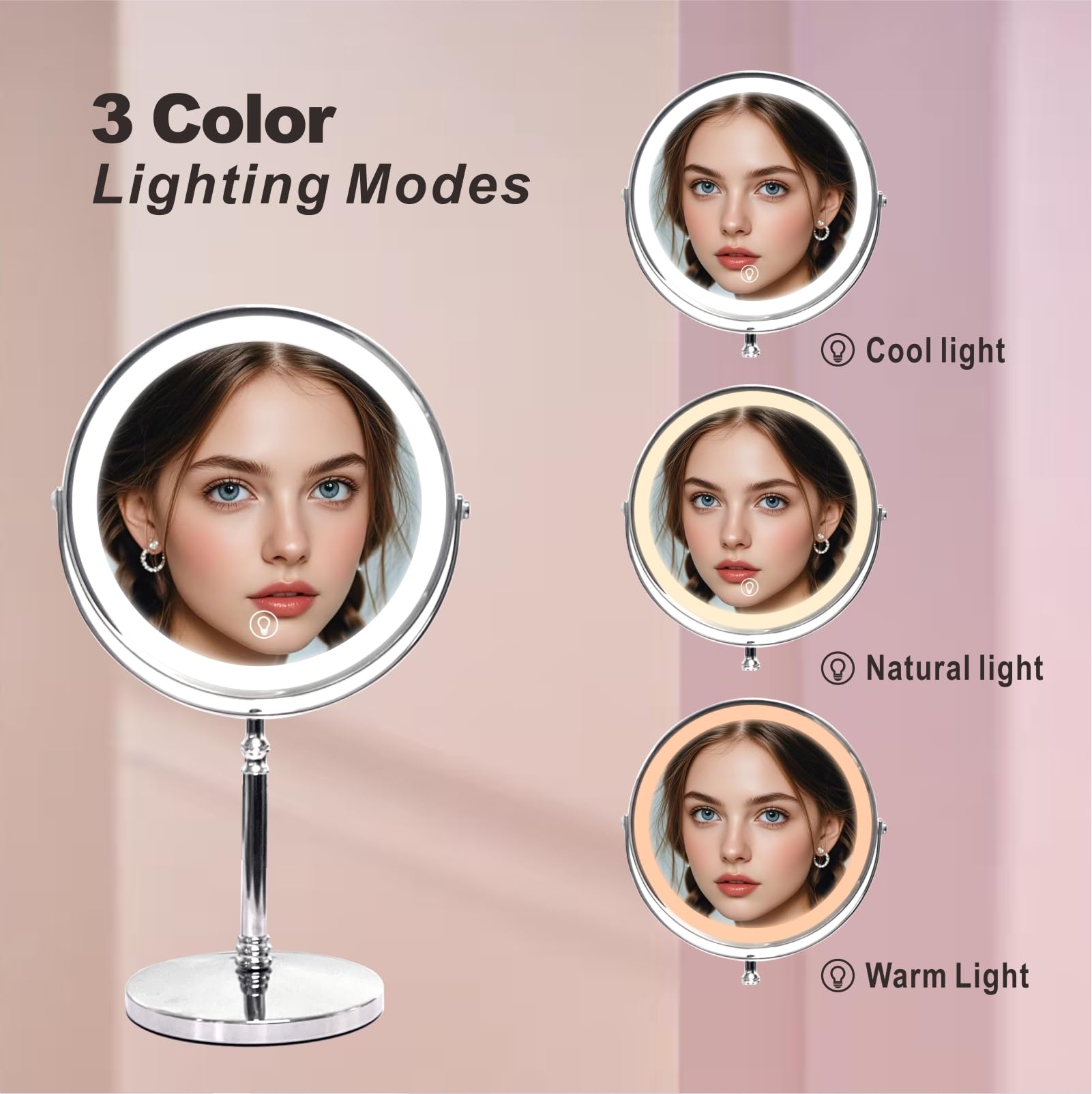 Creocasy makeup mirror with lights brightness control for custom illumination.
