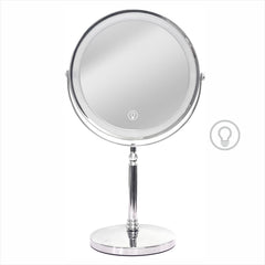 Creocasy makeup mirror with lights front view shows chrome finish for daily makeup.