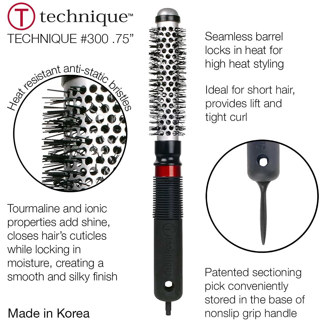 CRICKET Technique 300 ionic-tourmaline-bristles enhance shine and moisture balance during styling.