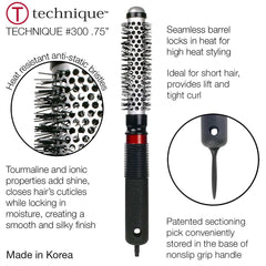 CRICKET Technique 300 ionic-tourmaline-bristles enhance shine and moisture balance during styling.