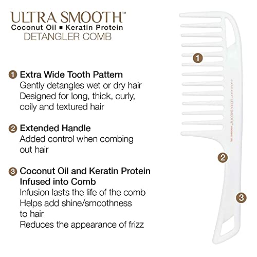 Cricket Coconut Detangler Comb with wide teeth gliding through knotted hair
