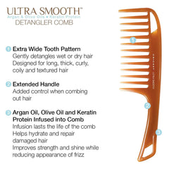 Cricket Ultra Smooth Detangler Comb infused with argan and olive oils nourishes from roots to ends.