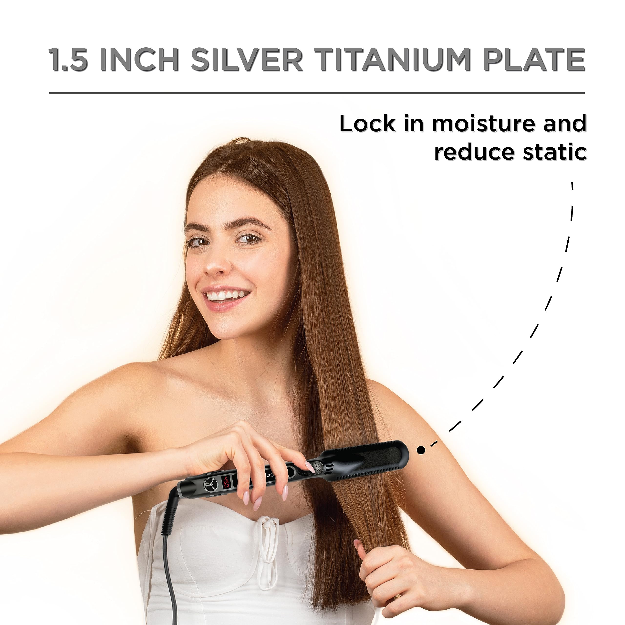 CROC Classic flat iron side view highlighting dual voltage and robust construction.