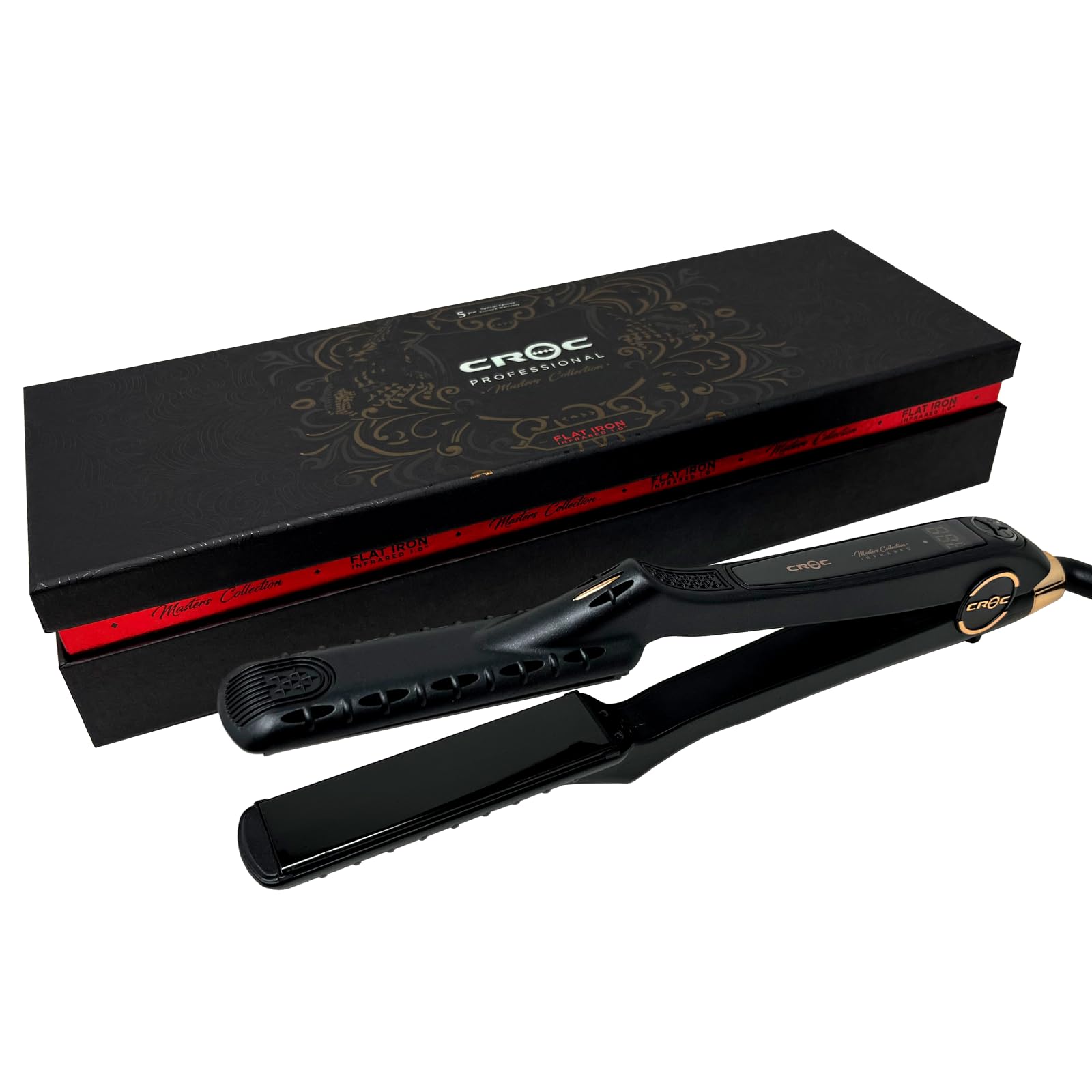 CROC Masters infrared flat iron digital display emphasizes precise temperature control