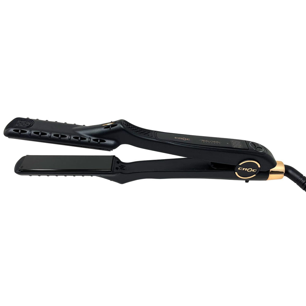 CROC Masters infrared flat iron side view highlighting dual voltage travel-friendly design