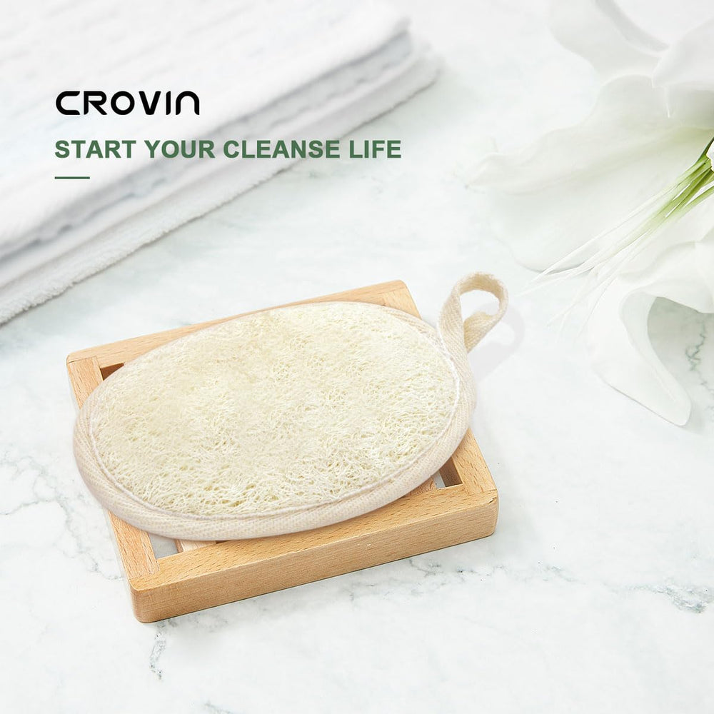 CROVIN natural loofah detail with terry cloth backing
