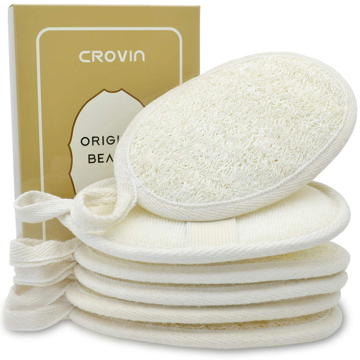 CROVIN natural loofah 6-pack packaging for gentle exfoliation