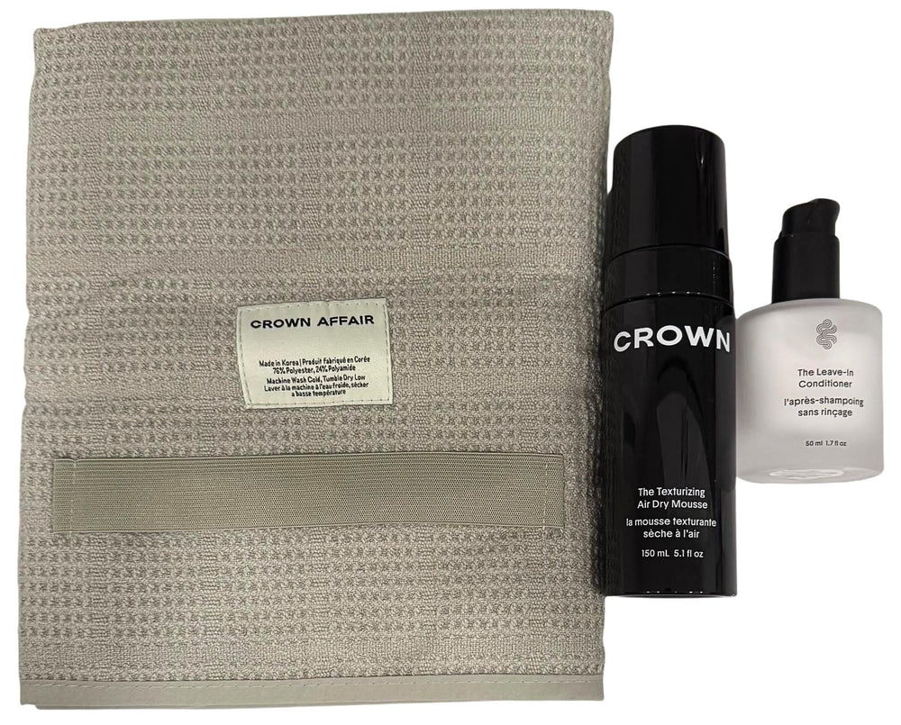 Crown Affair air dry leave-in bottle delivers hydrating detangling for silky hair.