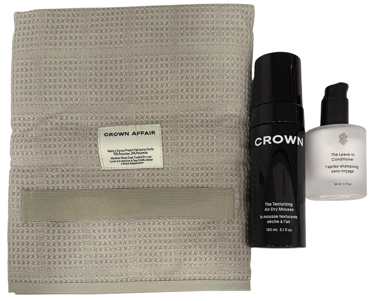 Crown Affair air dry leave-in bottle delivers hydrating detangling for silky hair.