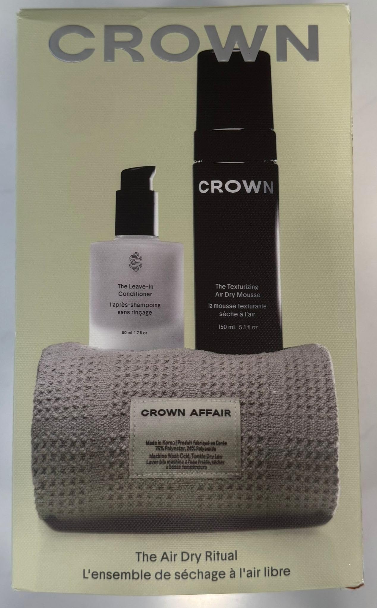Crown Affair air dry mousse canister delivers natural texture with light hold for waves.
