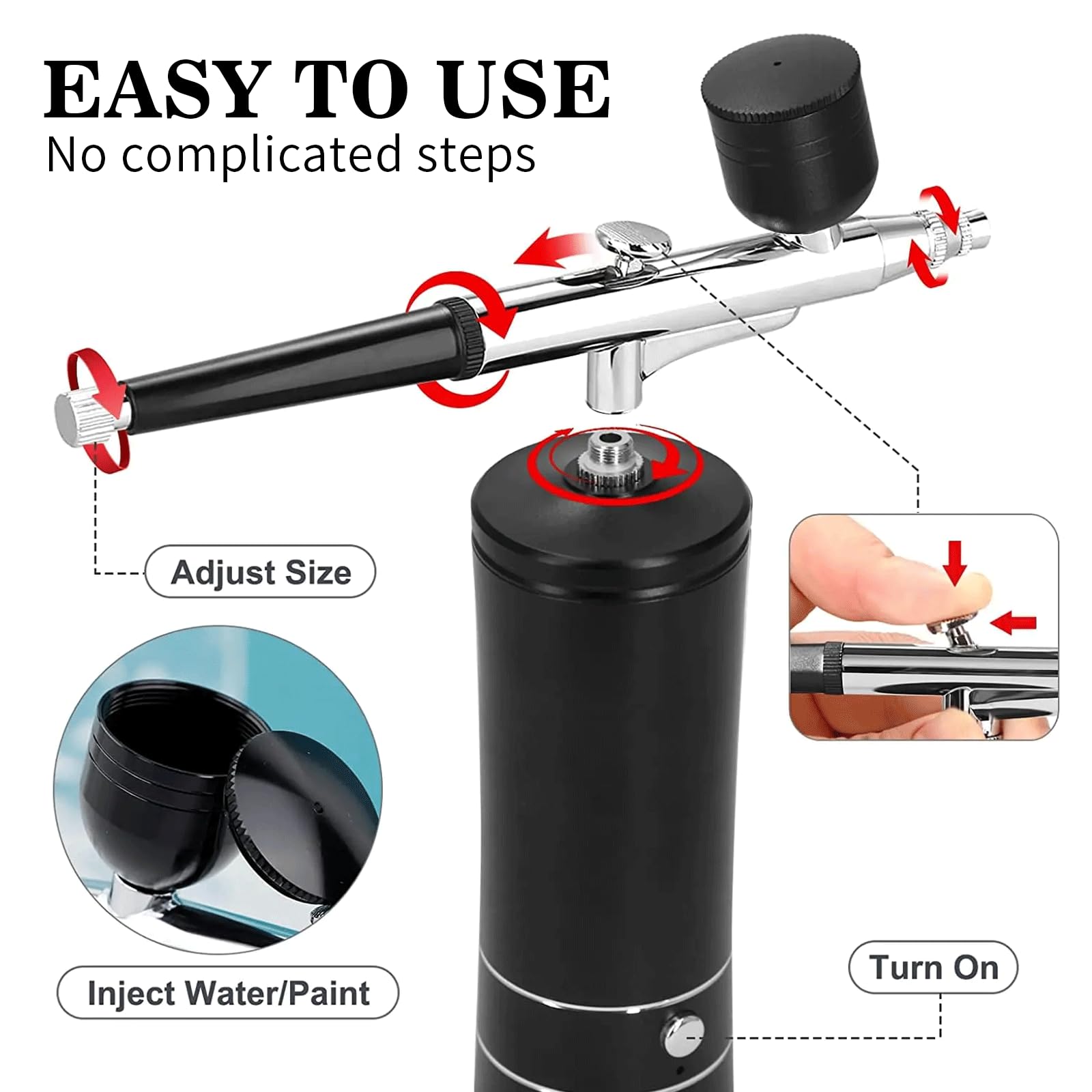 crpen airbrush with compressor shown in use for cake decoration and detailing.