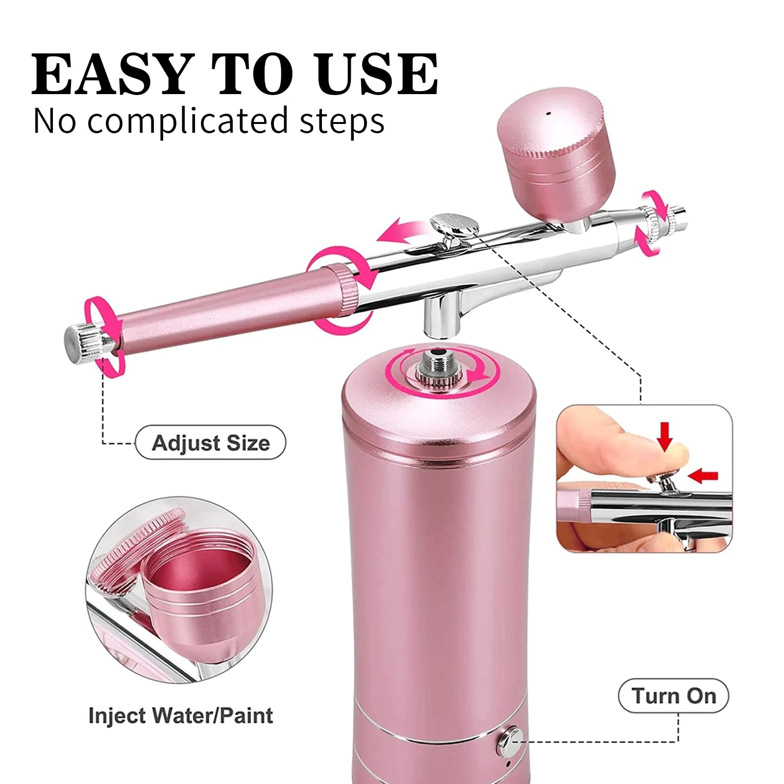 CRPEN airbrush kit pink compressor view highlighting steady airflow for details