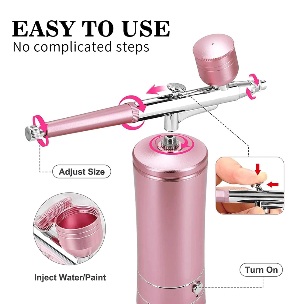 CRPEN airbrush kit pink compressor view highlighting steady airflow for details