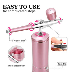 CRPEN airbrush kit pink compressor view highlighting steady airflow for details