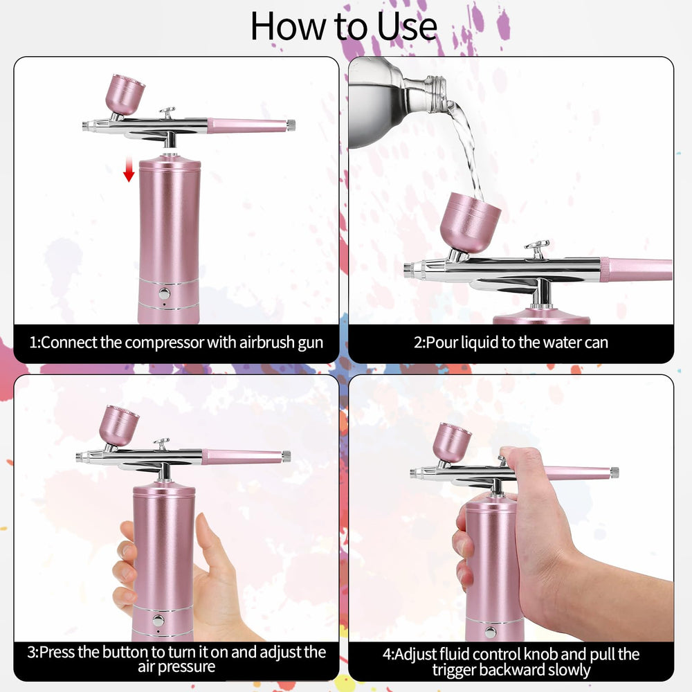 crpen airbrush kit pink usb-charging keeps power for longer sessions