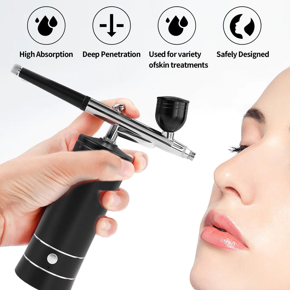 Crpen airbrush kit USB charging for extended sessions.