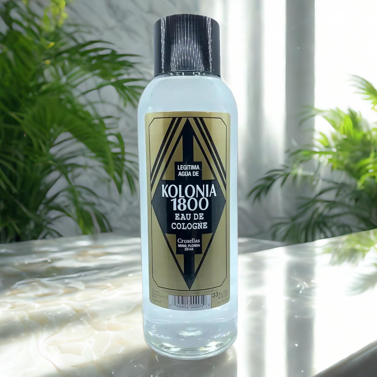 Closeup of the Crusellas label and bottle, highlighting ritual-ready citrus scent.