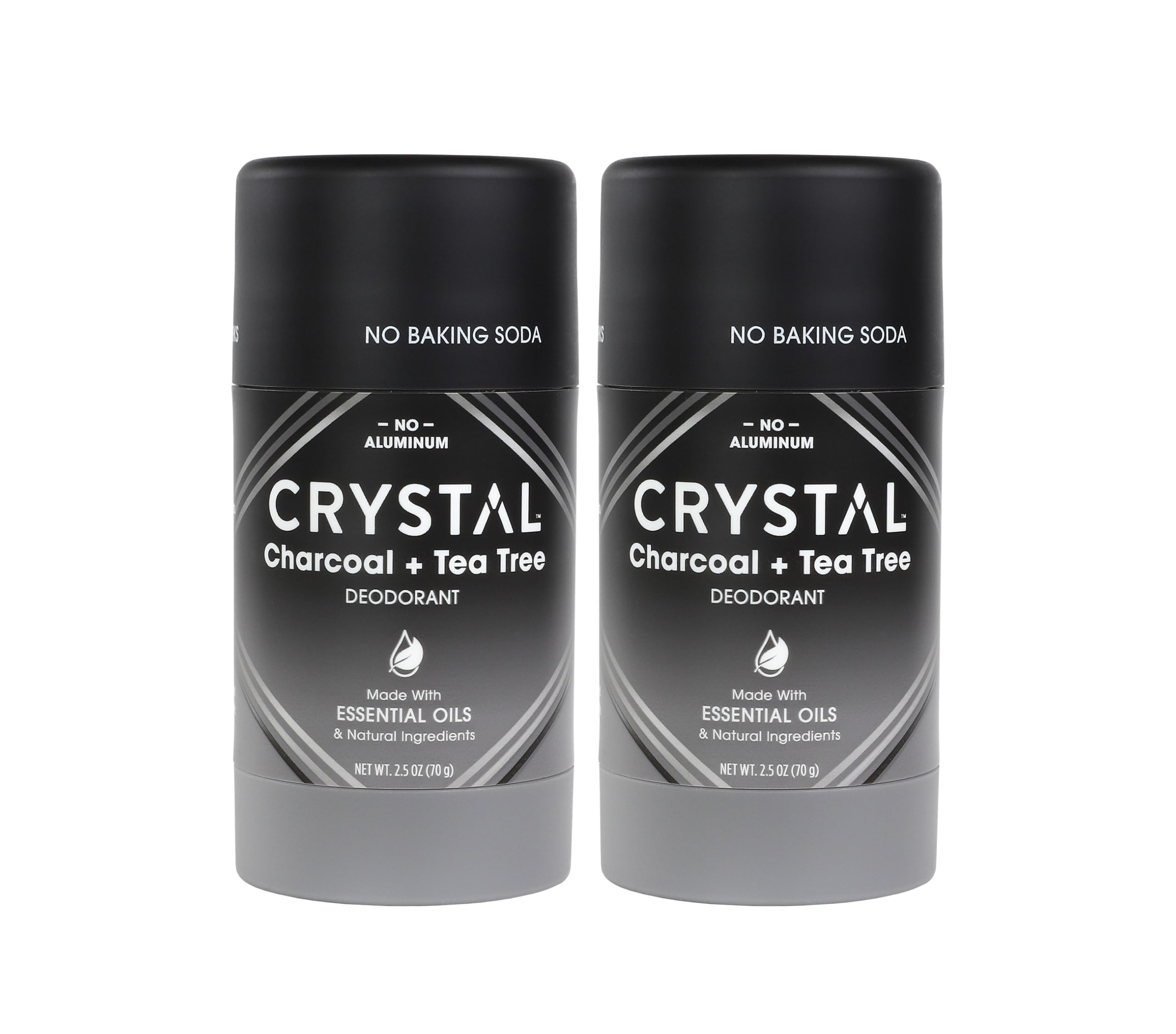 Crystal Essence charcoal tea tree solid stick closeup shows quick-dry odor protection.