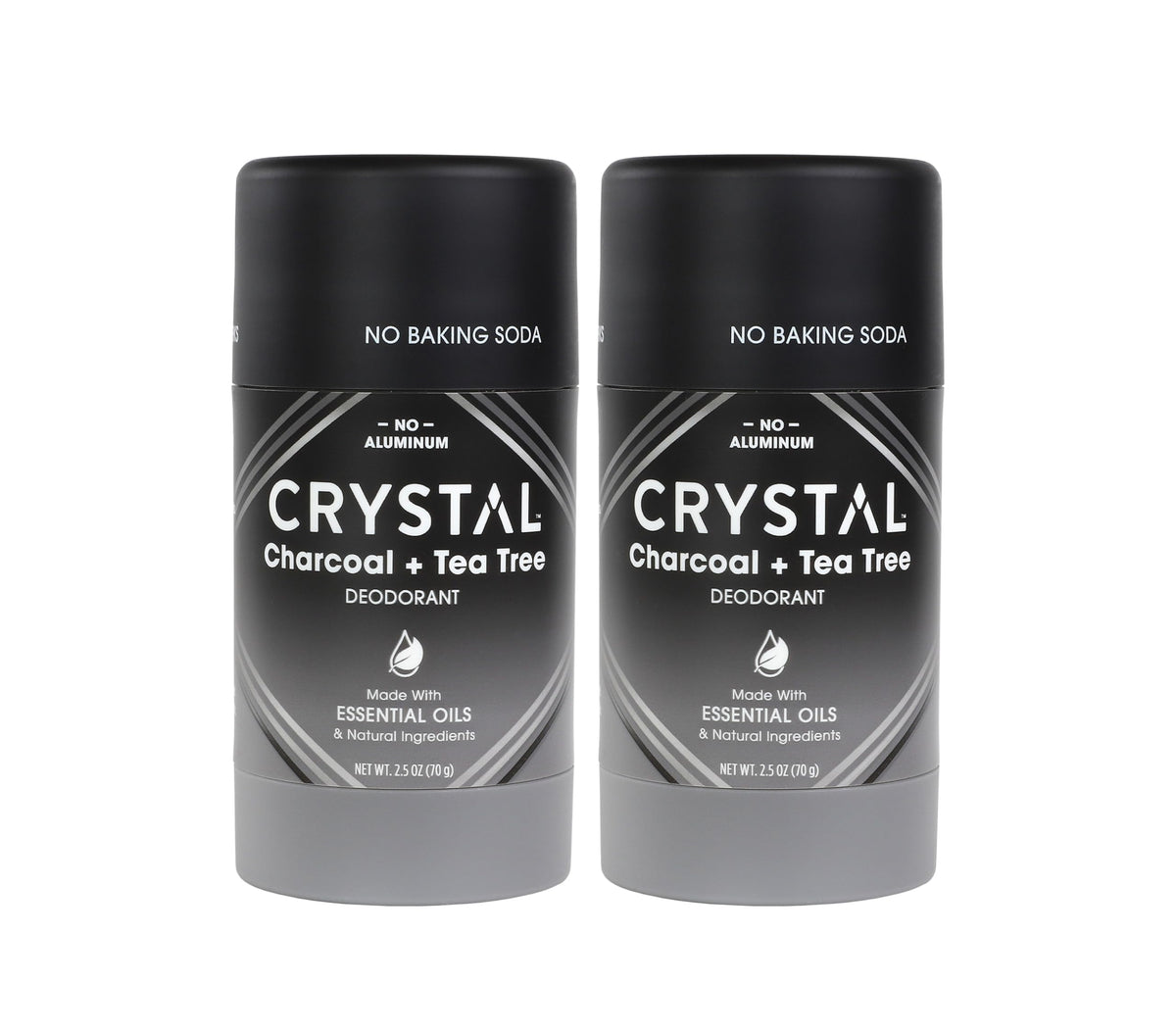 Crystal Essence charcoal tea tree solid stick closeup shows quick-dry odor protection.