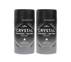 Crystal Essence charcoal tea tree solid stick closeup shows quick-dry odor protection.