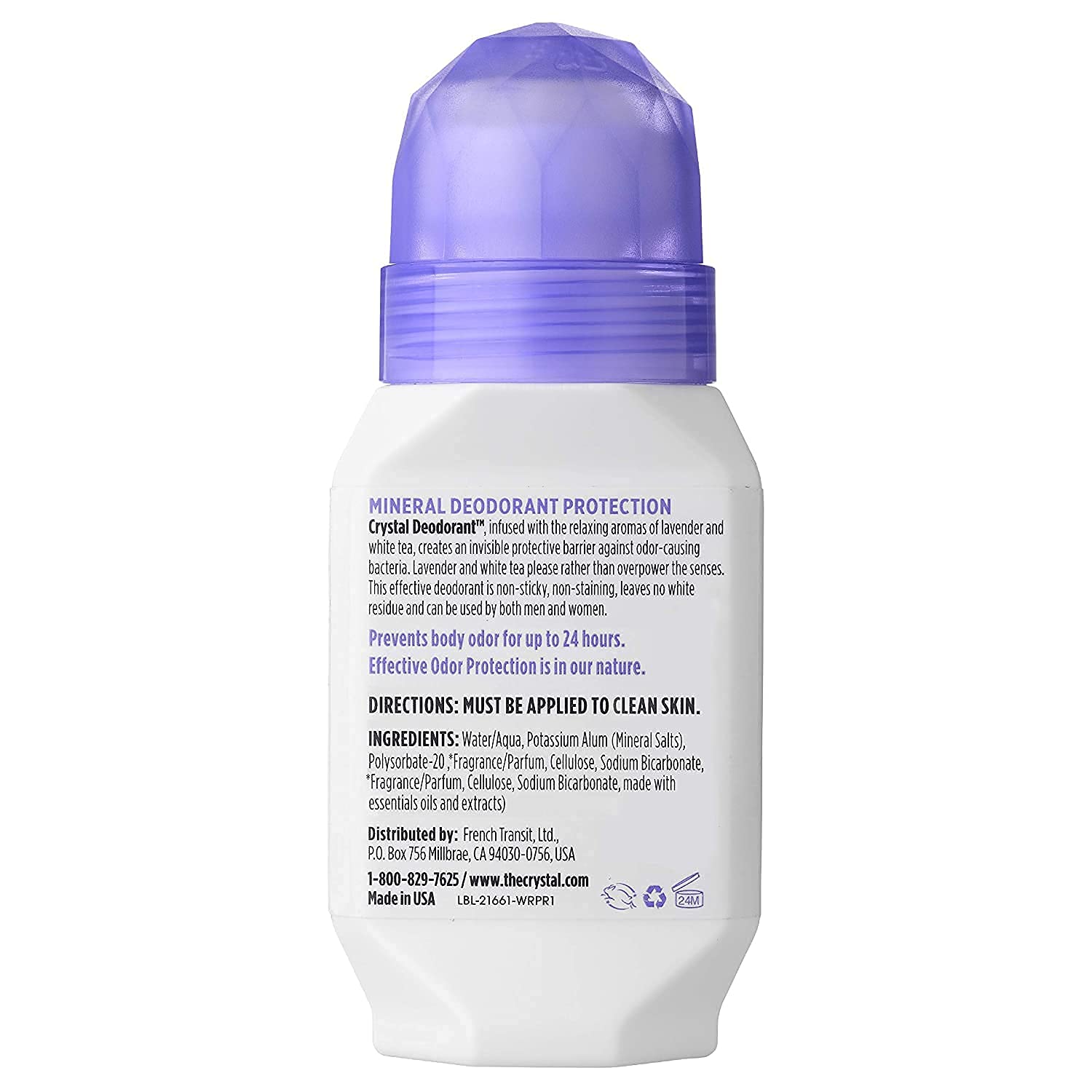 Crystal Essence CRYSTAL lavender-white-tea scent closeup suggests calming aromatics with odor prevention.