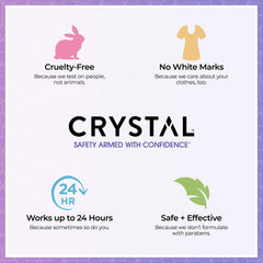 Crystal Essence CRYSTAL roll-on application close-up shows lavender scent and gentle odor control.