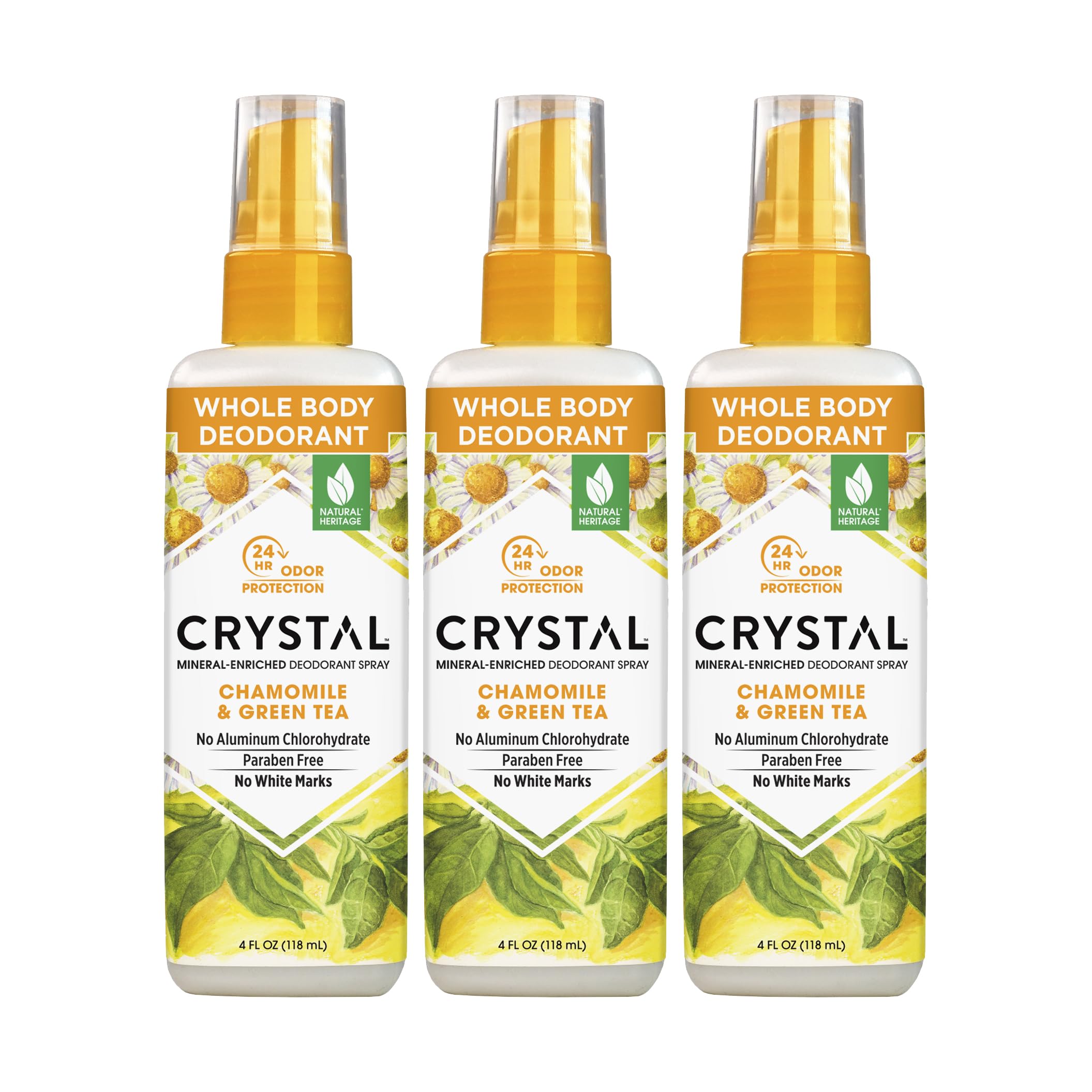Crystal Essence Deodorant Spray 4oz bottle delivers long-lasting odor control without staining.