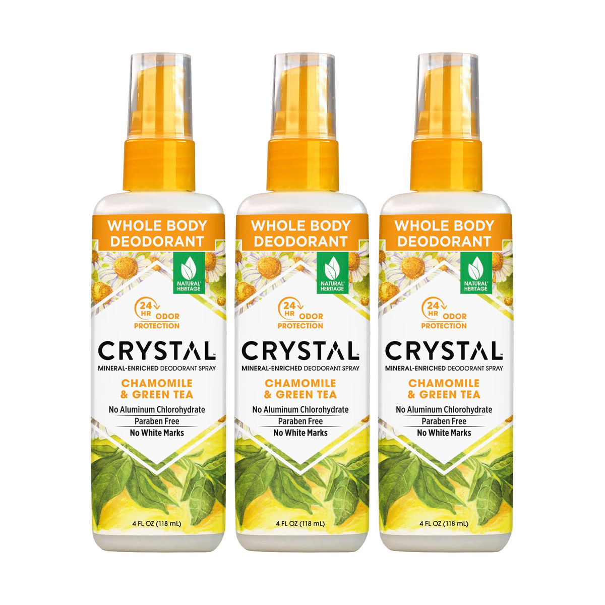 Crystal Essence Deodorant Spray 4oz bottle delivers long-lasting odor control without staining.