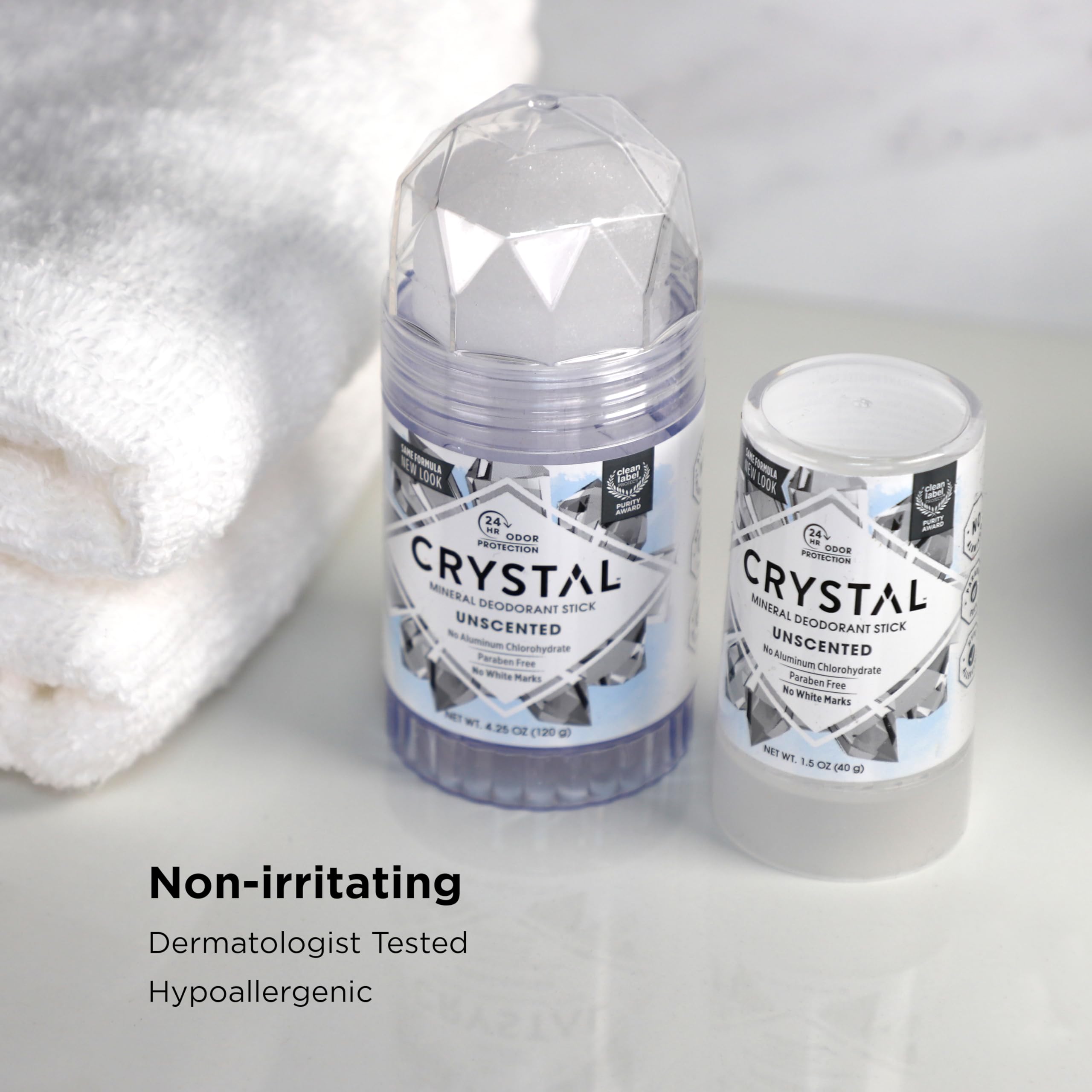 Crystal Essence deodorant stick dry formula—quick-drying, non-sticky feel.