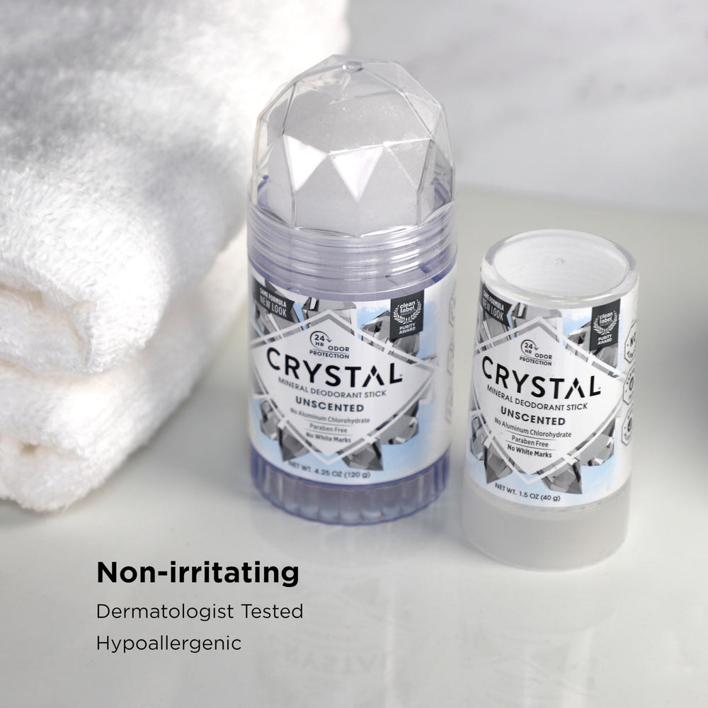 Crystal Essence deodorant stick dry formula—quick-drying, non-sticky feel.