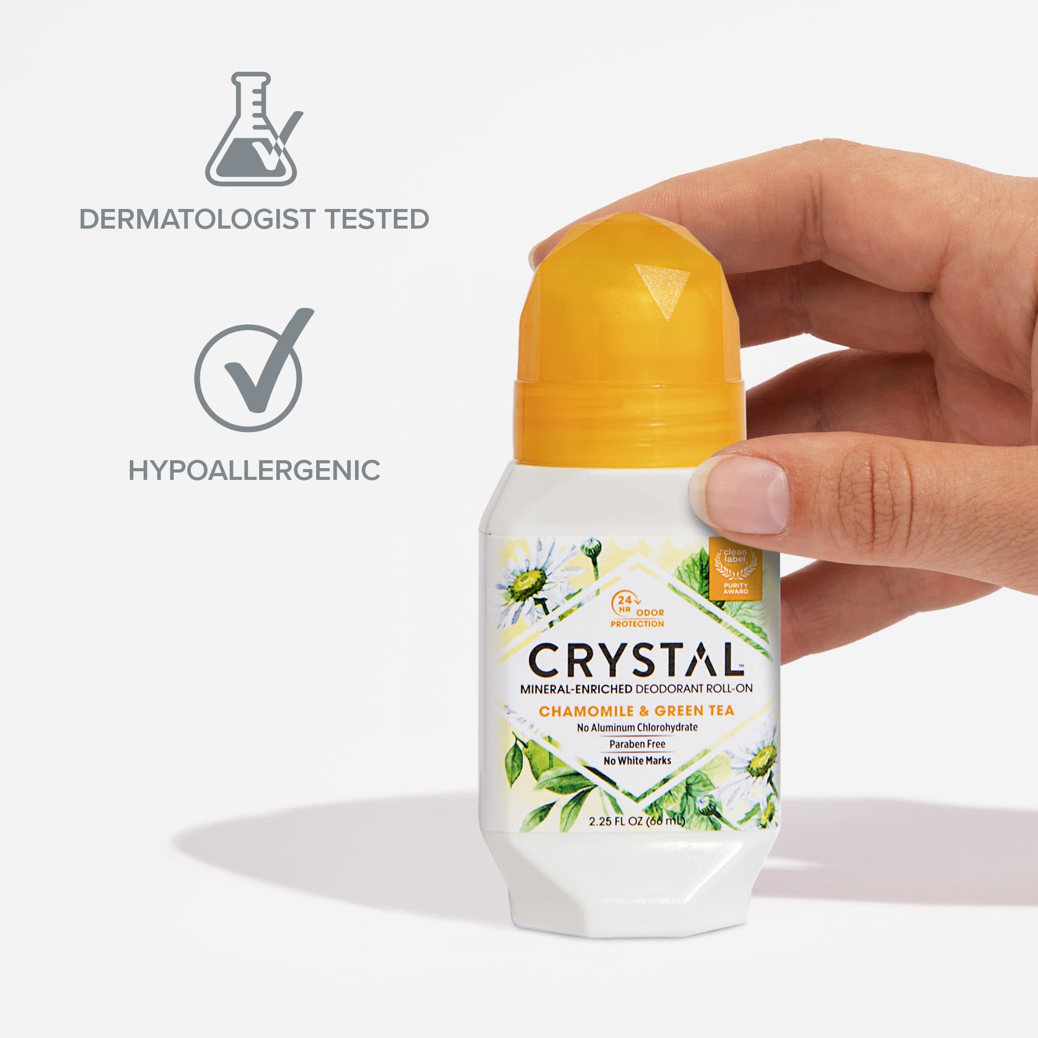 Crystal Essence no-staining deodorant keeps clothes free of white marks.
