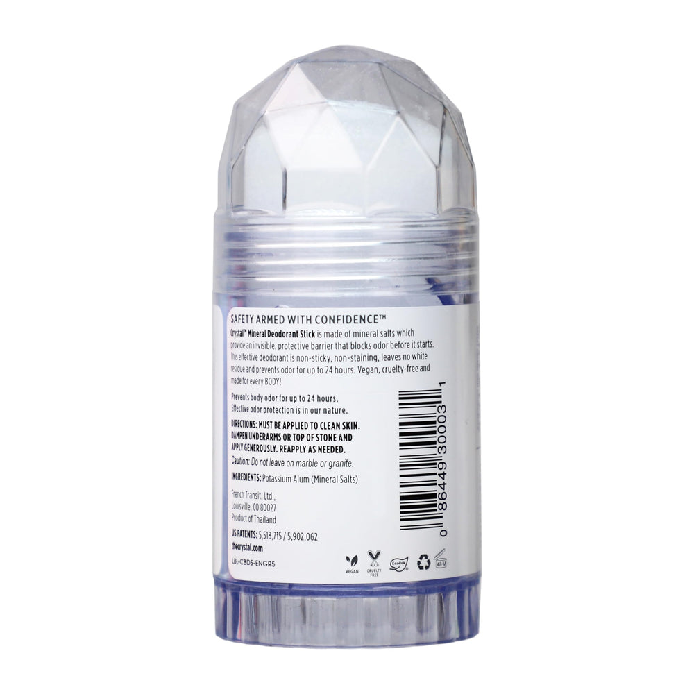 Crystal Essence deodorant on skin—comfortable all-day wear with mineral-based protection.