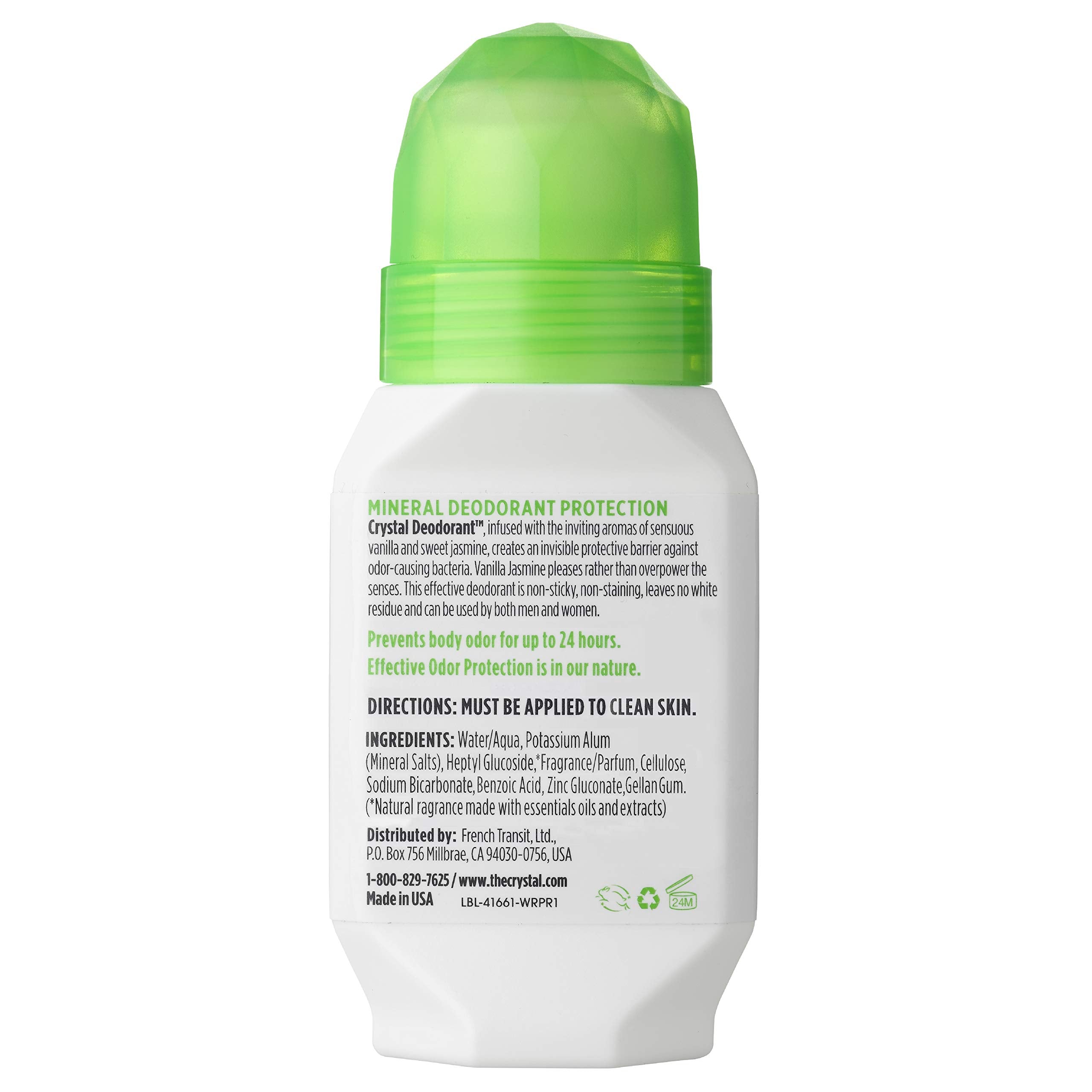Crystal Essence vanilla jasmine roll-on application shows smooth glide and fragrance