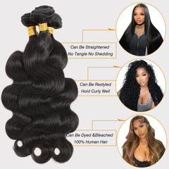 CSCHS body wave bundles 24-inch close-up, full density for natural-looking extensions.