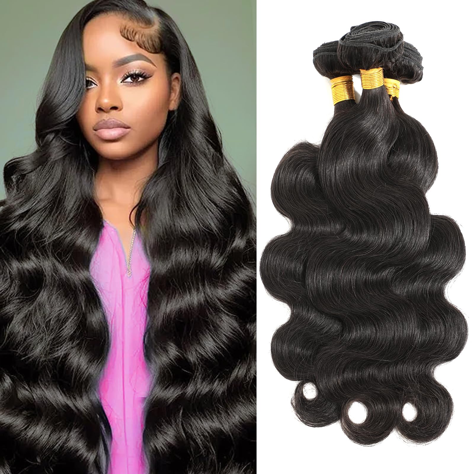 CSCHS Body Wave Bundles natural black 16-inch ready for quick weave and smooth styling.