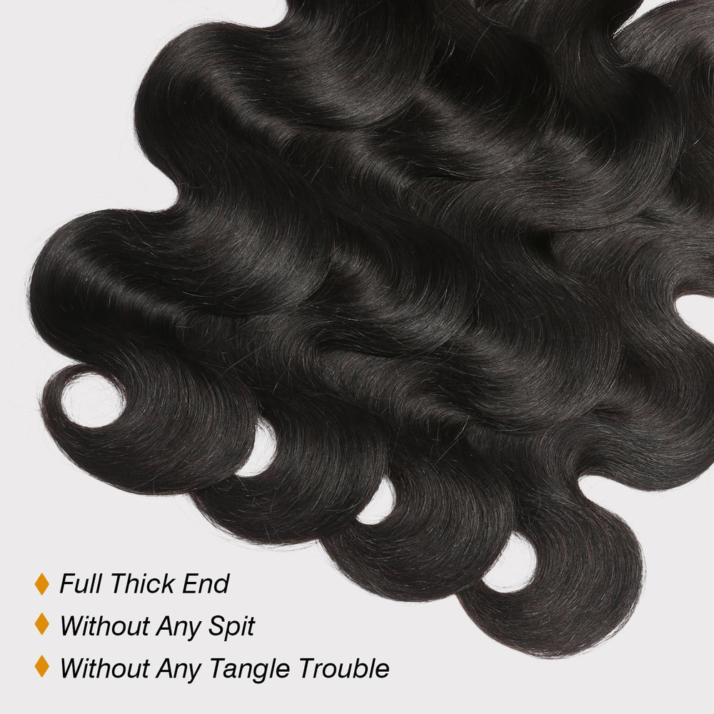 CSCHS Body Wave Bundles weft closeup shows tangle-free, double machine-weft construction.