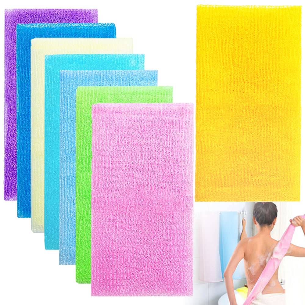 Cshangzei 8Pcs bath cloth set in colorful stripes for full-body exfoliation.