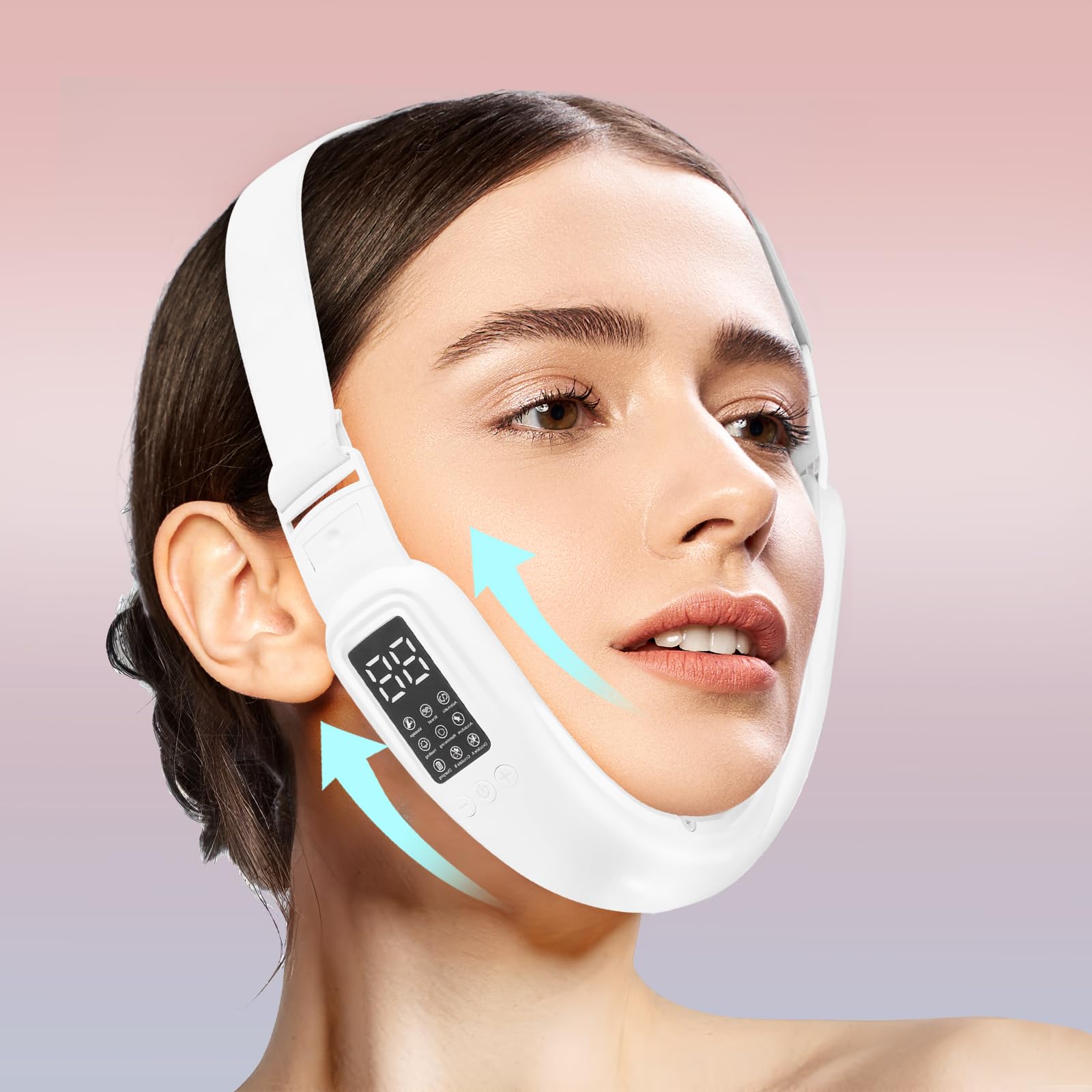 Cteart double chin device used while watching TV for easy treatment.