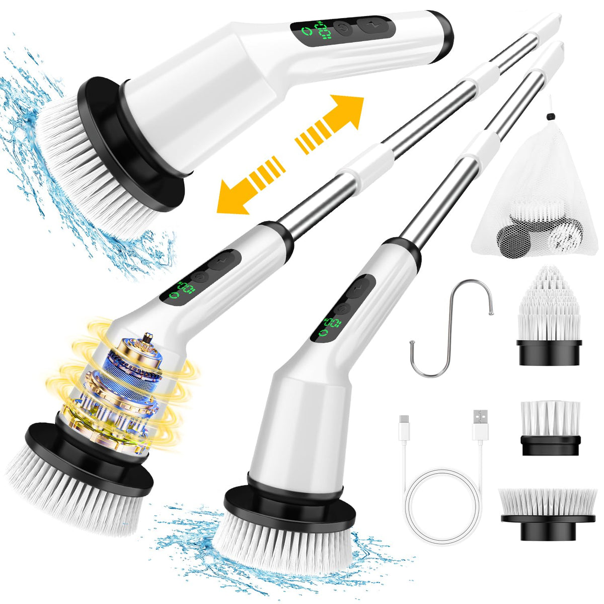 CTMAST shower scrubber LED display showing battery status for uninterrupted cleaning